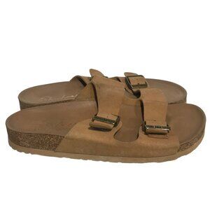 Skechers Sandals Luxe Foam Women Size 6 Tan Double Strap Slide Adjustable Buckle